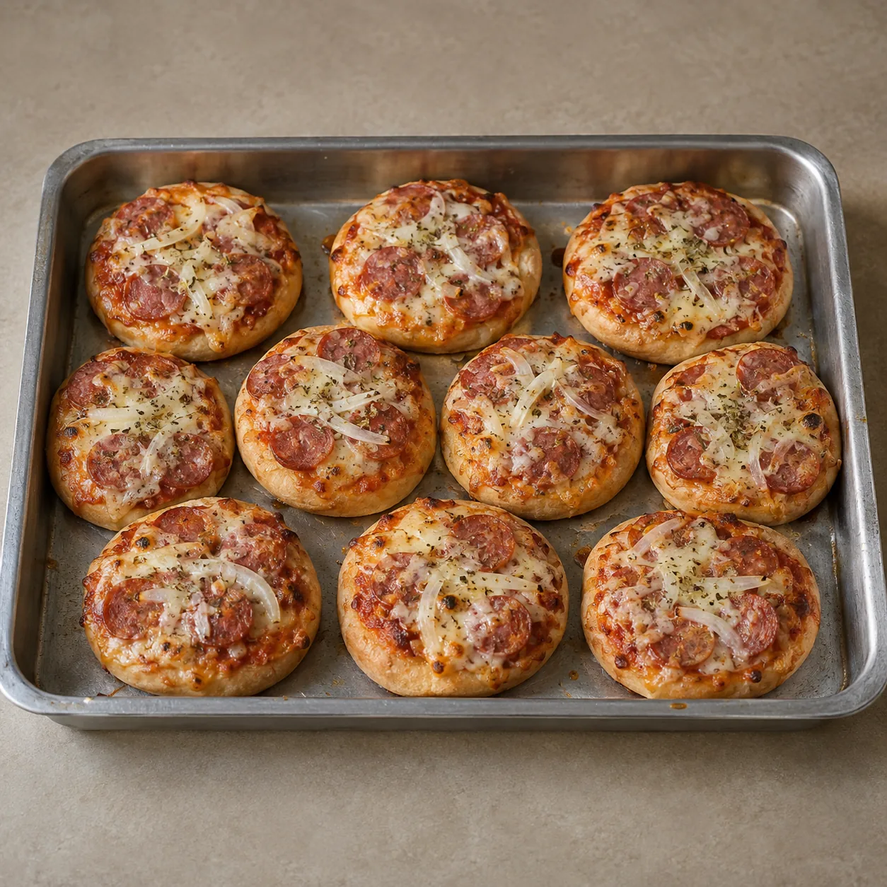 Bandeja com mini pizzas